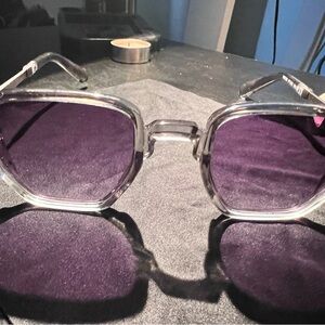 Moncler Style Sunglasses - Clear Frame with Purple Lenses
